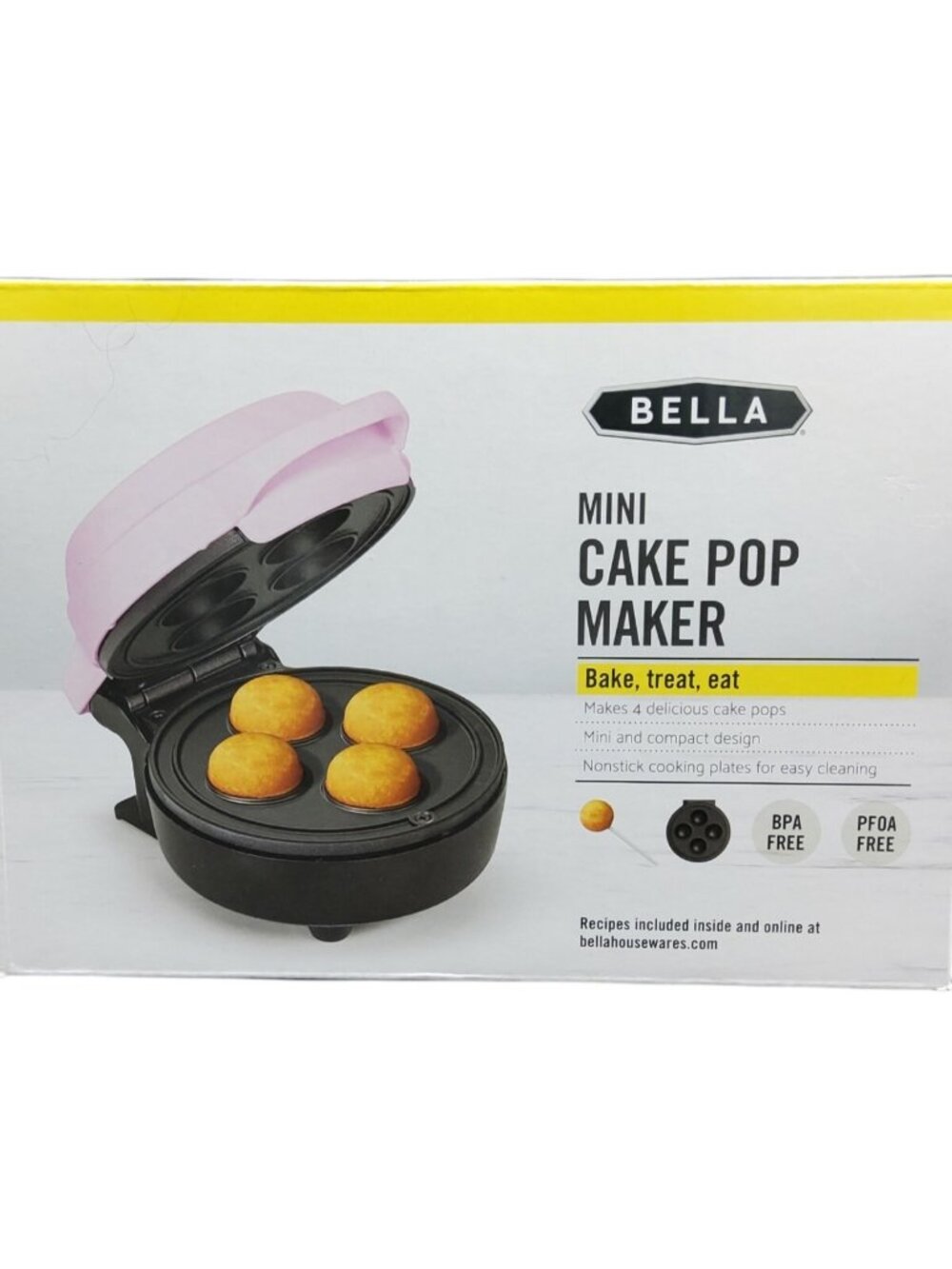 Bella Mini Cake Pop Maker Pink Nonstick Compact Dessert Baker 350W NEW GH-6201P